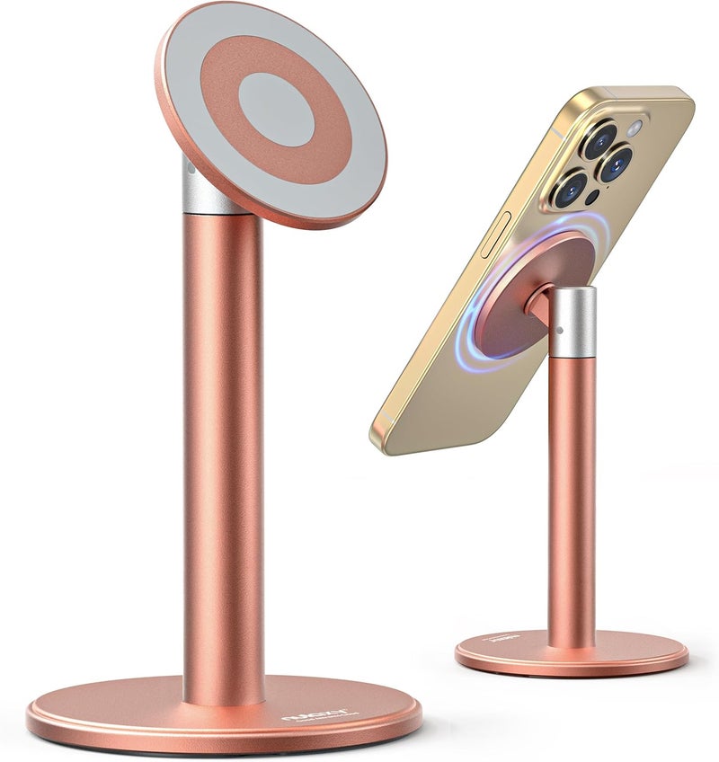 nulaxy Magnetic Full Aluminum Phone Stand, 360 Rotating Cell Phone Stand for Desk with Metal Ring, Adjustable Phone Holder Compatible with Phone 17 16 15 14 Pro Max and MagSafe Case, Pink - Image 1